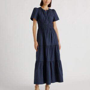 Quince Navy Blue Organic Cotton Tiered Maxi Dress XS Women's